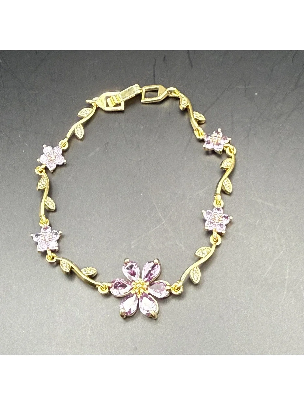 candy+clover lilac amethyst sakura vine crystal station gold tone bracelet